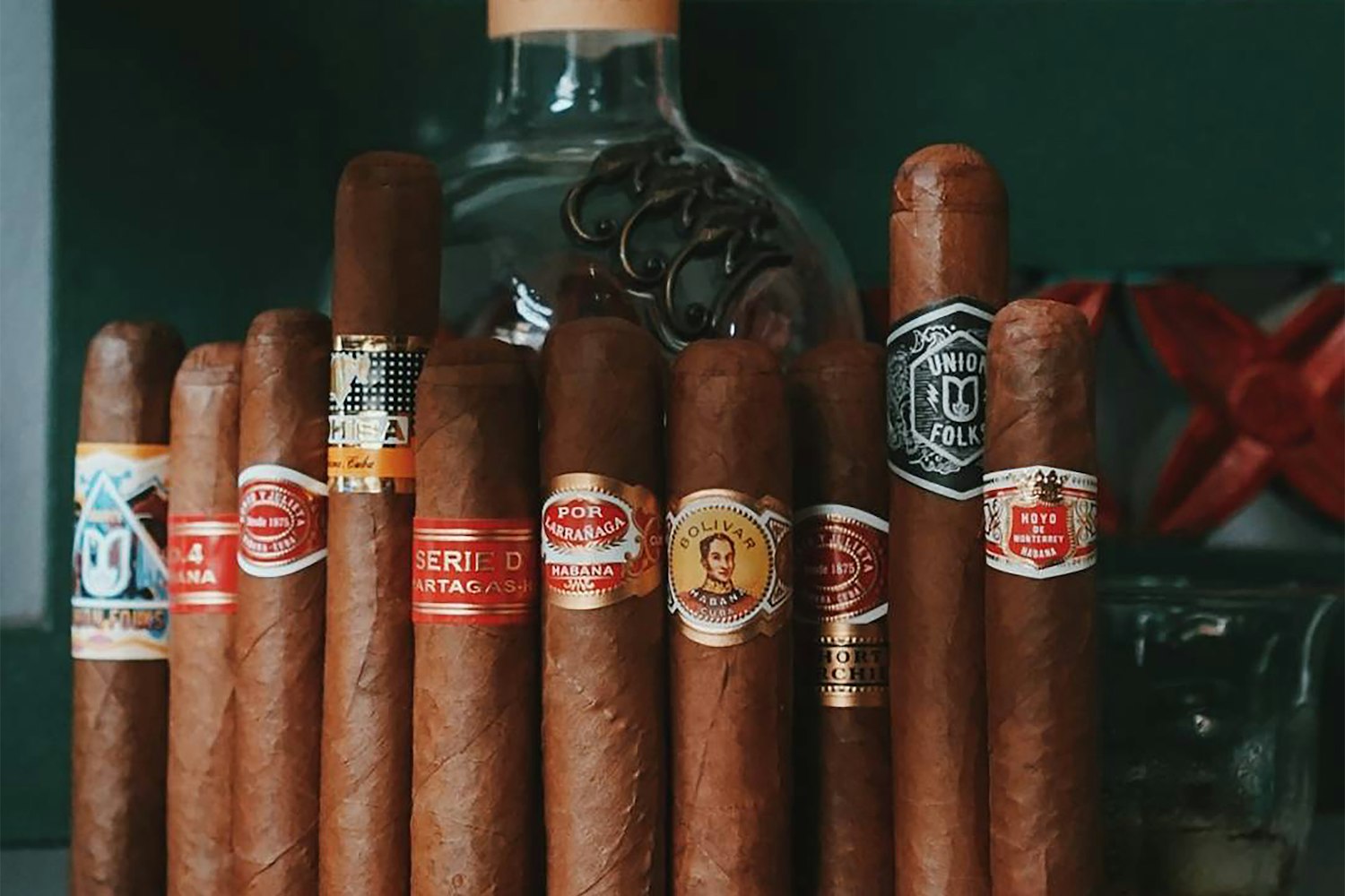 Cigars arranged inside the walk-in humidor